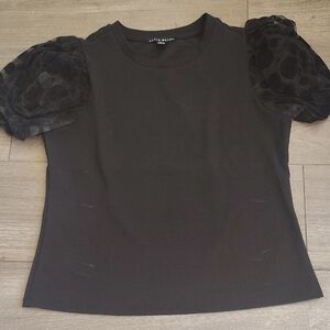 Haute Monde Black Blouse with Sheer Puff Sleeves